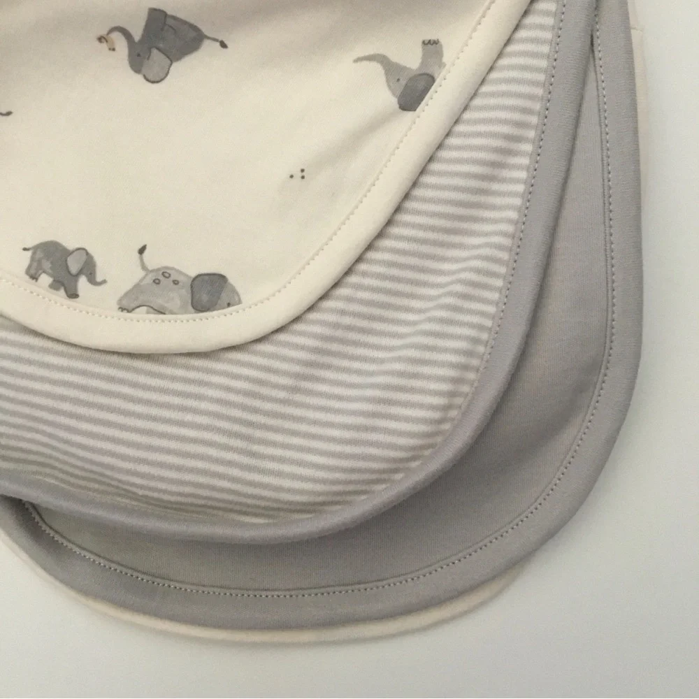 Carter's Baby Burp Cloths Set of 3 Elephants Stripes Solid NEW